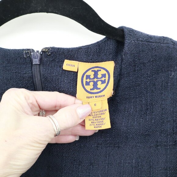 Tory Burch Mod‎ Clea Sheath Dress Womens 6 Navy Quiet Luxury Country Club Career - Picture 2 of 16